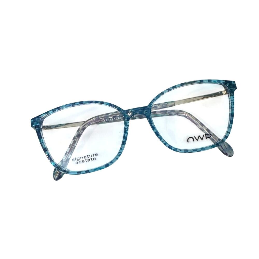 NEW OWP Rectangular blue plaid gold arms glasses
